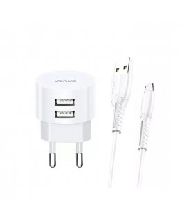 Usams US-T20 Set 2in1 Round Shape Compact 2.1A Travel charger + USB to Micro 1m Cable White