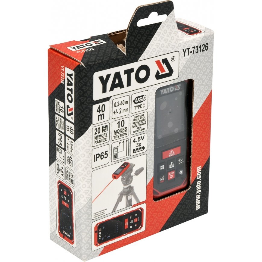 Yato YT-73126 attāluma mērītājs Lāzera attāluma mērītājs Melns, Sarkans 40 m – 4