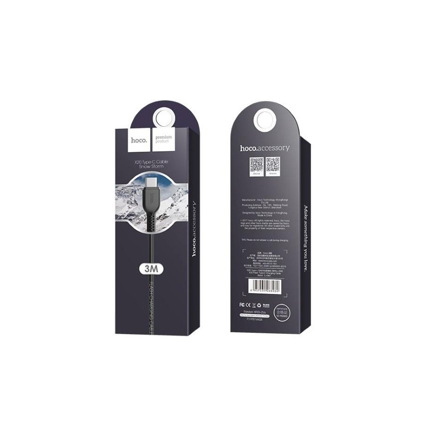 Hoco X20 Ultra Durable Type-C to USB Data & Fast 2.4A Charger Cable 3m Black – 4