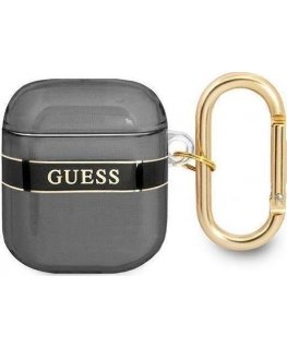 Guess Strap Collection apsauginis dėklas, skirtas AirPods, juodas