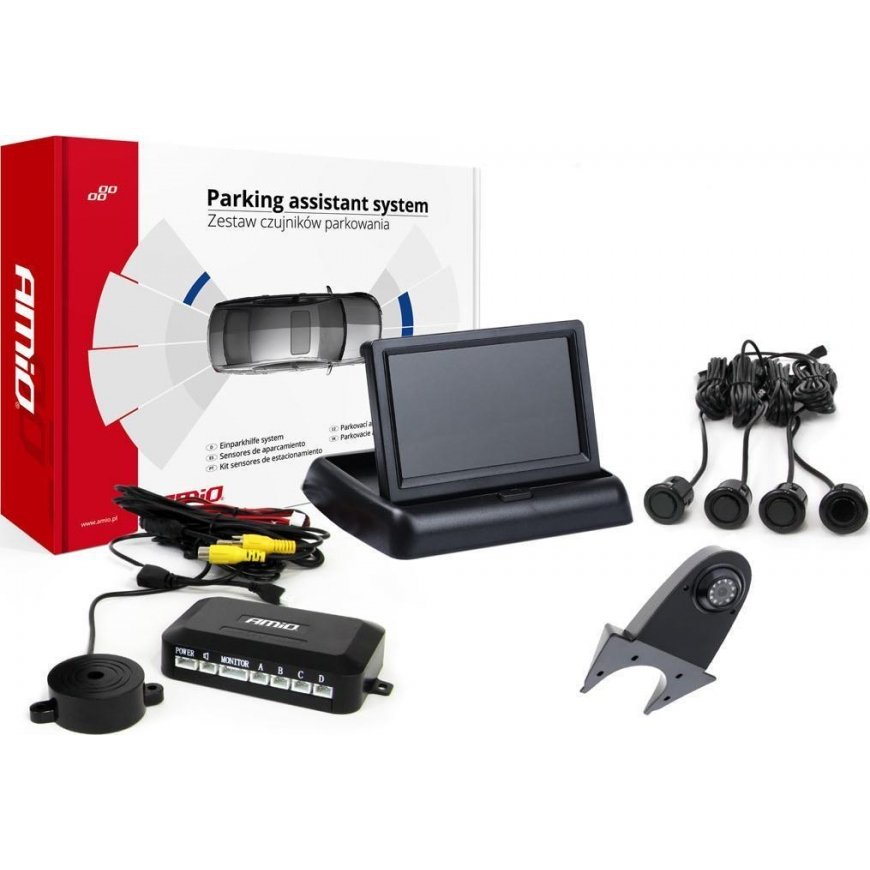 Amio Parkavimo jutiklių rinkinys tft02 4.3 "su kamera hd-502-ir 4 jutikliais juodas" auksinis " – 2