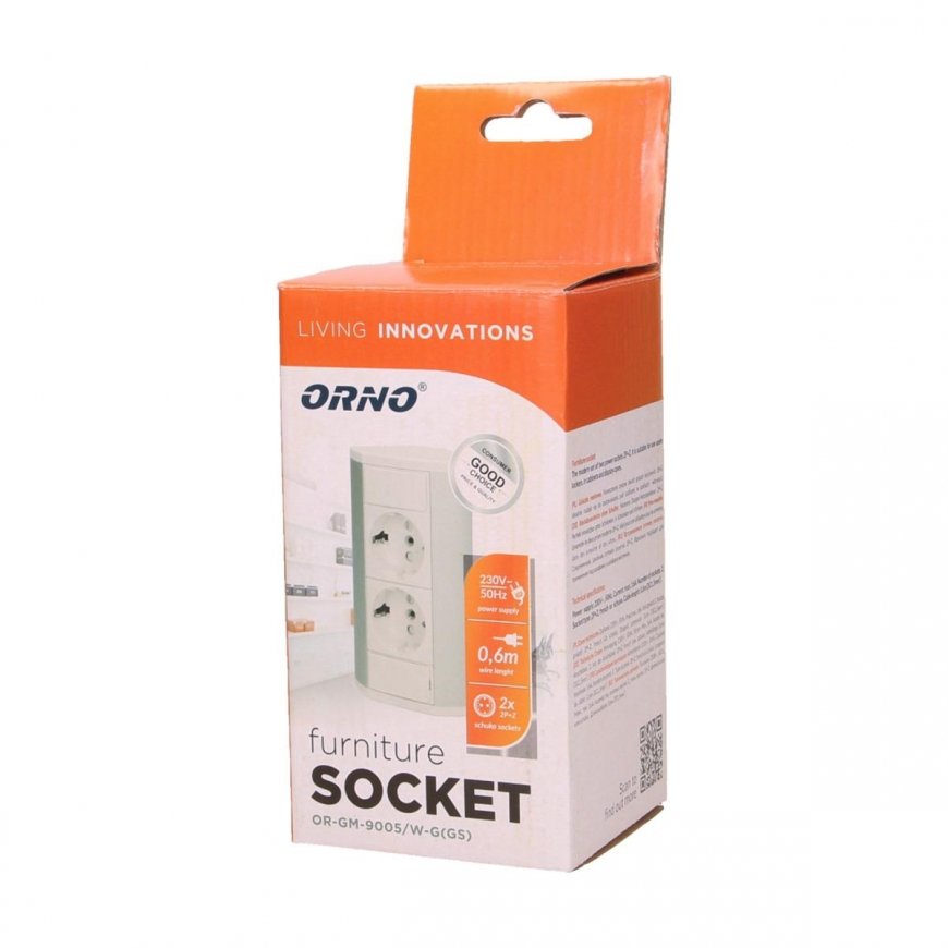 Orno Furniture socket 2x2P + Z, schuko, white and silver – 3