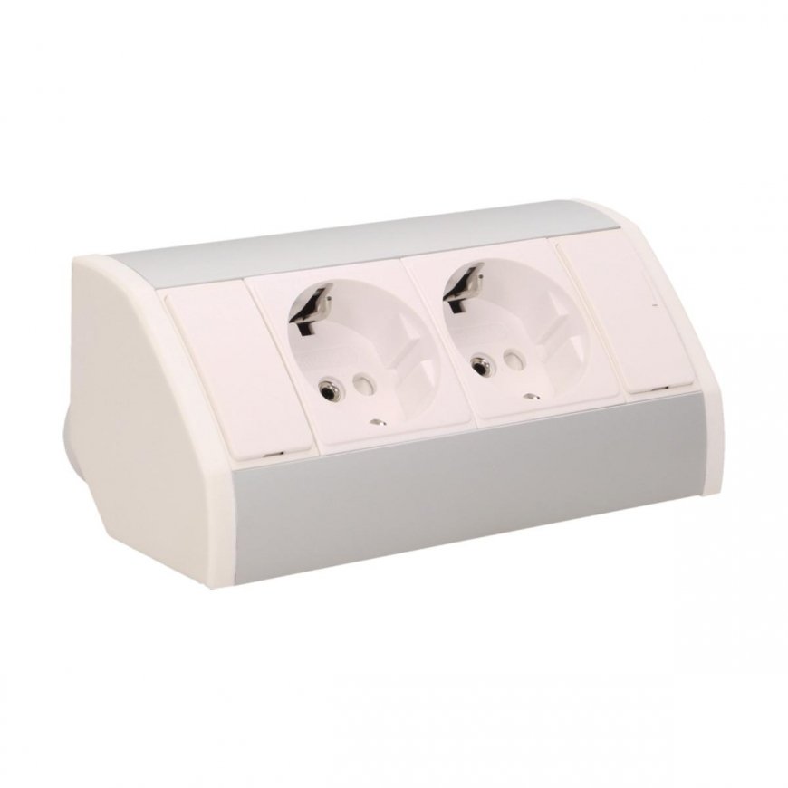 Orno Furniture socket 2x2P + Z, schuko, white and silver – 5