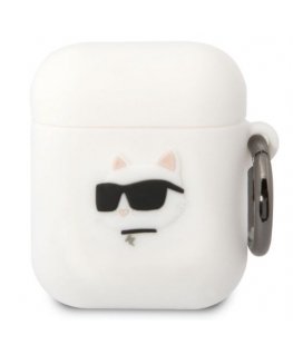 Karl Lagerfeld Apple Airpods 1/2 3D Logo NFT Choupette Head Silicone Case White