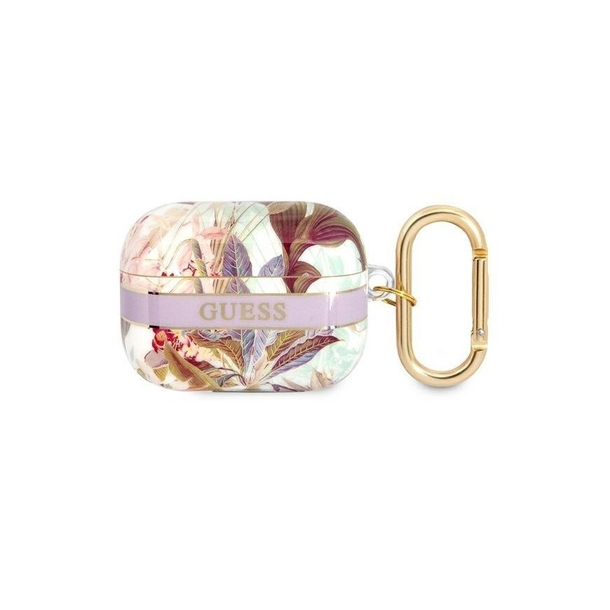 Guess Flower Strap Collection apsauginis dėklas, skirtas AirPods Pro, violetinis