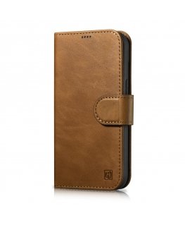 icarer oil Wax Wallet Case 2 in1 Cover iPhone 14 Plus Anti-RFID Leather Flip Case Brown (WMI14220723-TN)
