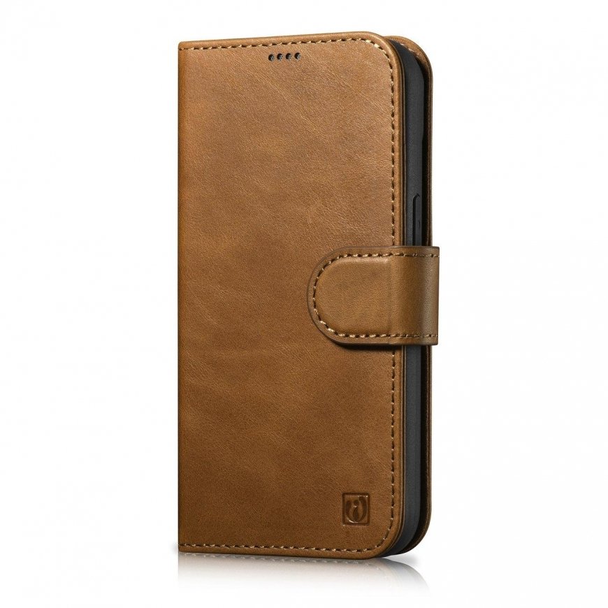 icarer oil Wax Wallet Case 2 in1 Cover iPhone 14 Plus Anti-RFID Leather Flip Case Brown (WMI14220723-TN)