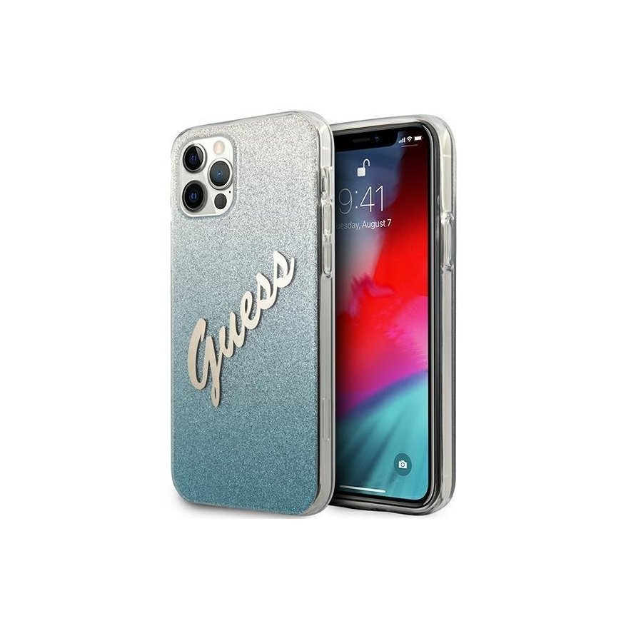 Guess GUHCP12MPCUGLSBL iPhone 12/12 Pro 6.1 inch Blue/Blue Hard Case Glitter Gradient Script