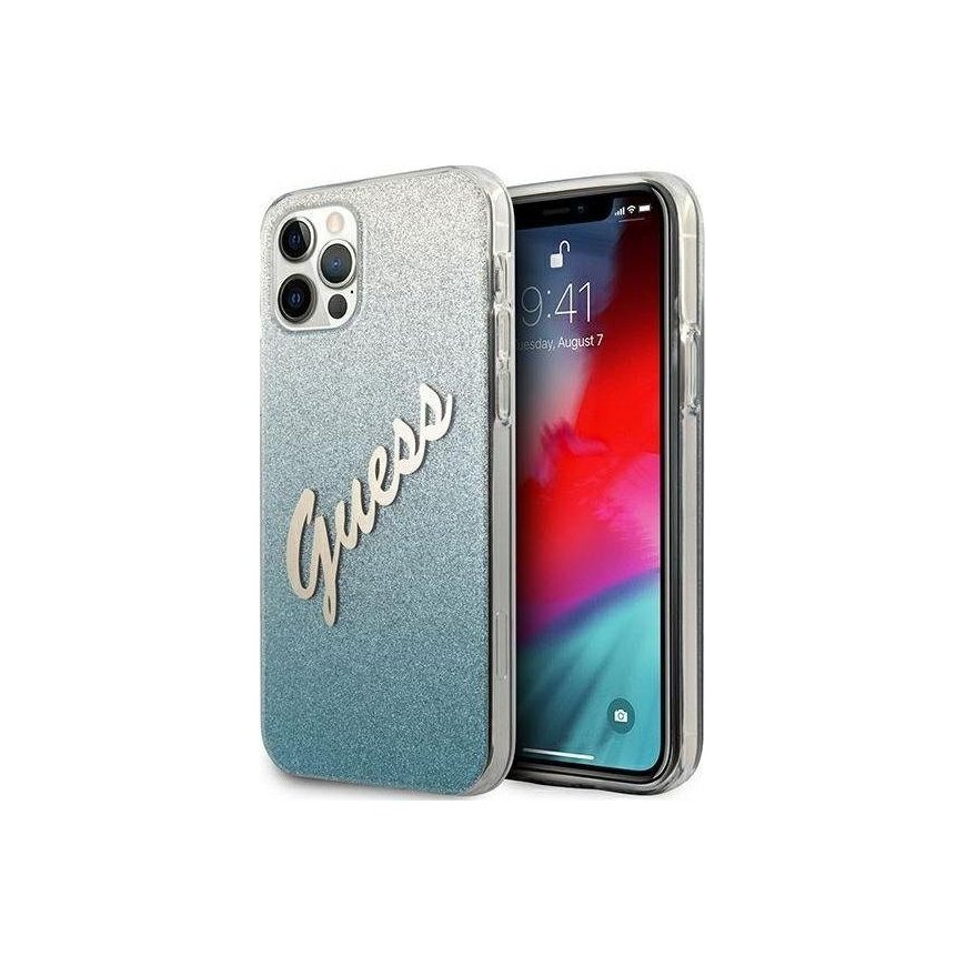 Guess GUHCP12MPCUGLSBL iPhone 12/12 Pro 6,1 colio mėlynas/mėlynas kietasis dėklas Glitter Gradient Script – 2