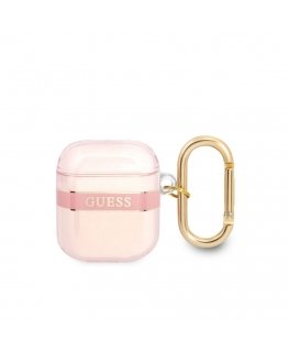 Guess Apple Airpods 1/2 TPU Printed Stripe Case Pink