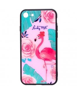 Evelatus Apple iPhone 7/8/SE 2020 Picture Glass Case Flamingo Party
