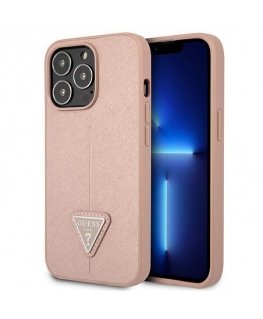 Guess GUHCP14XPSATLP iPhone 14 Pro Max 6.7 Inch Pink/Rose Hard Case SaffianoTriangle Logo