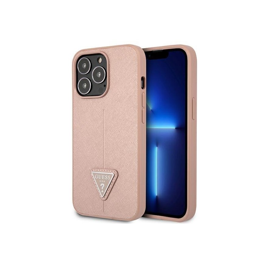Guess GUHCP14XPSATLP iPhone 14 Pro Max 6.7 Inch Pink/Rose Hard Case SaffianoTriangle Logo
