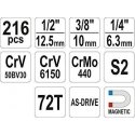Tool set XXL Vorel 58700 - 1/4'', 3/8'', 1/2'' - 216 pcs. Tool set XXL Vorel 58700 - 1/4'', 3/8'', 1/2'' - 216 pcs.