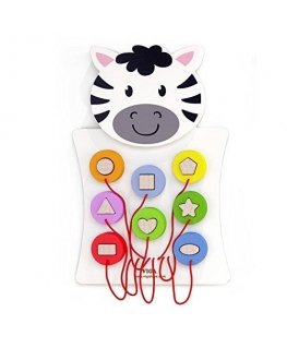 Multifunctional wooden hanging wall game - Shape sorter, Zebras. Viga