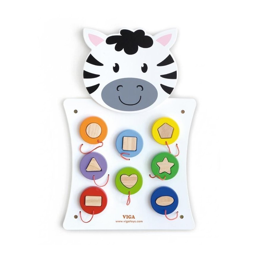 Multifunctional wooden hanging wall game - Shape sorter, Zebras. Viga – 3