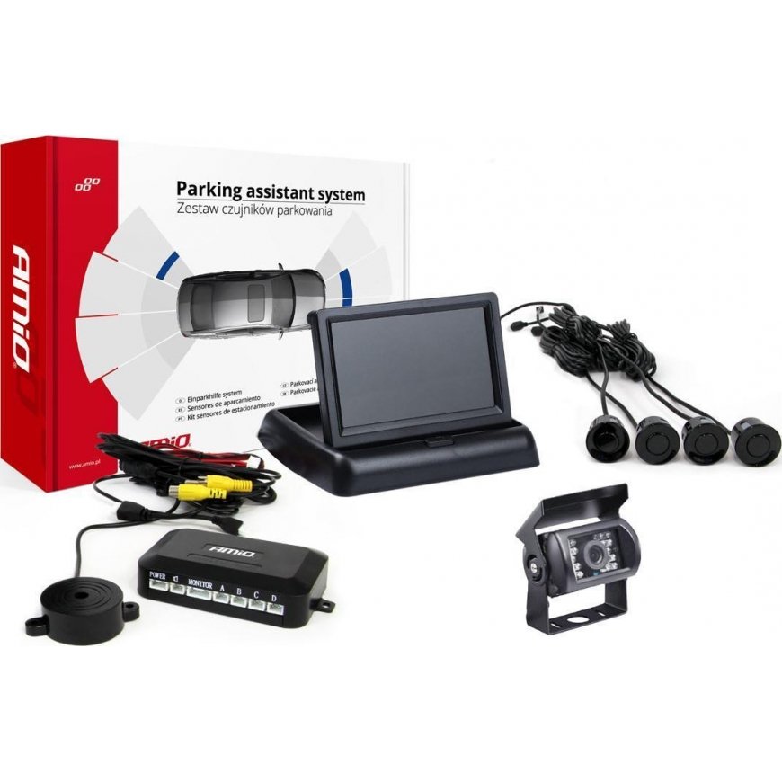 Amio Parking sensor kit tft02 4.3 inch with camera hd-501-and 4 black sensors – 2