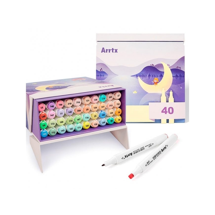Double-sided markers - felt-tip pens ARRTX Alp, 40 colors, pastel shades