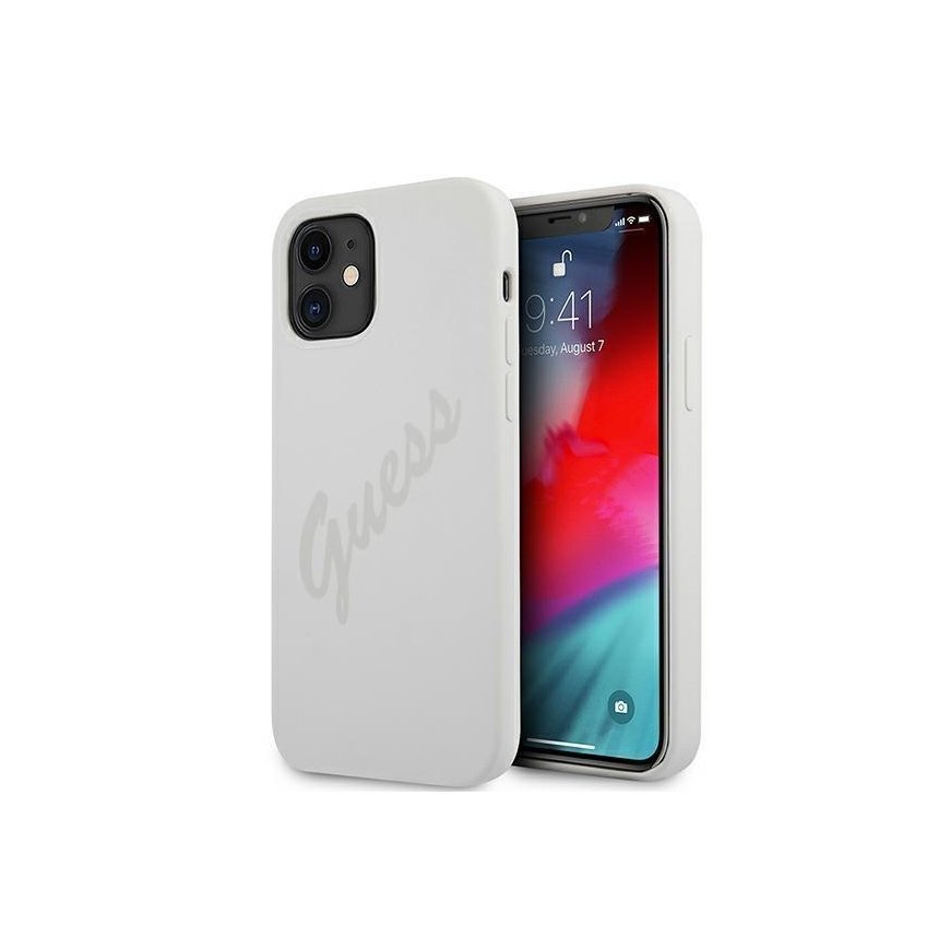 Guess GUHCP12SLSVSCR iPhone 12 mini 5,4 colių kreminis / kreminis kietas dėklas Script Vintage – 3