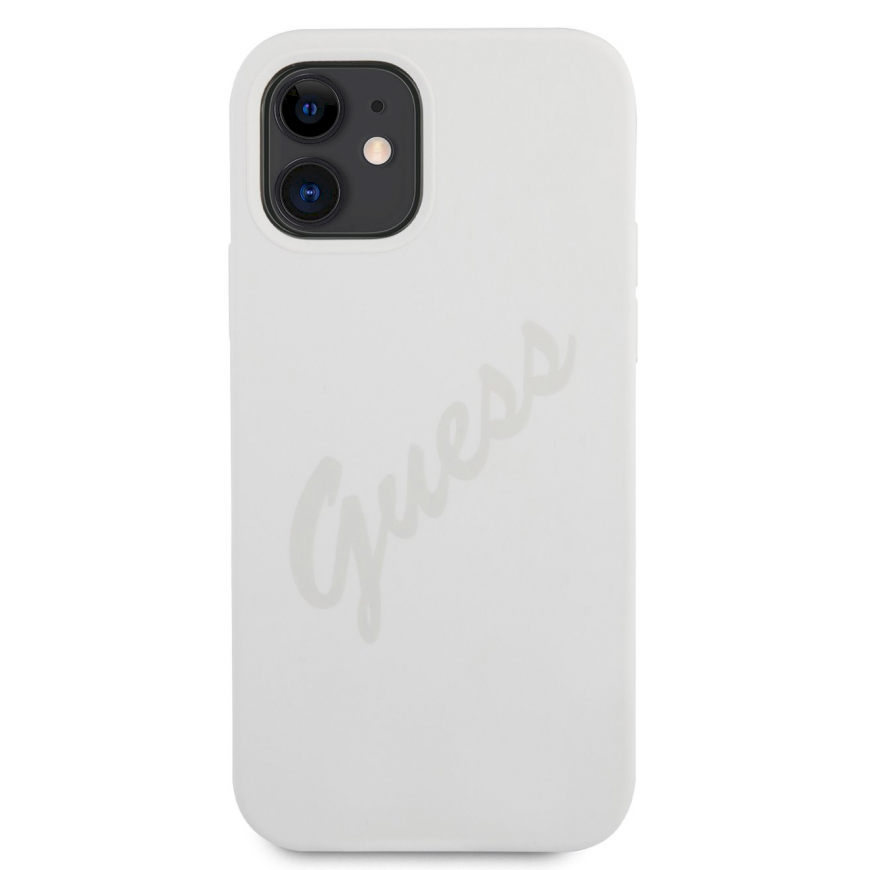 Guess GUHCP12SLSVSCR iPhone 12 mini 5,4 colių kreminis / kreminis kietas dėklas Script Vintage – 4