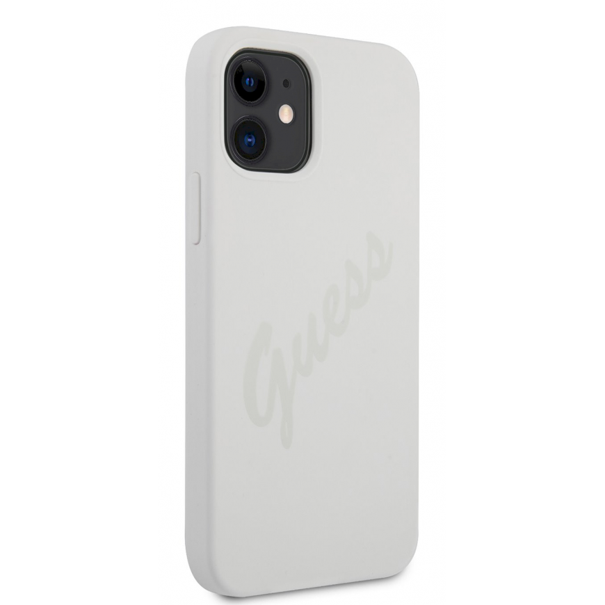 Guess GUHCP12SLSVSCR iPhone 12 mini 5,4 colių kreminis / kreminis kietas dėklas Script Vintage – 5