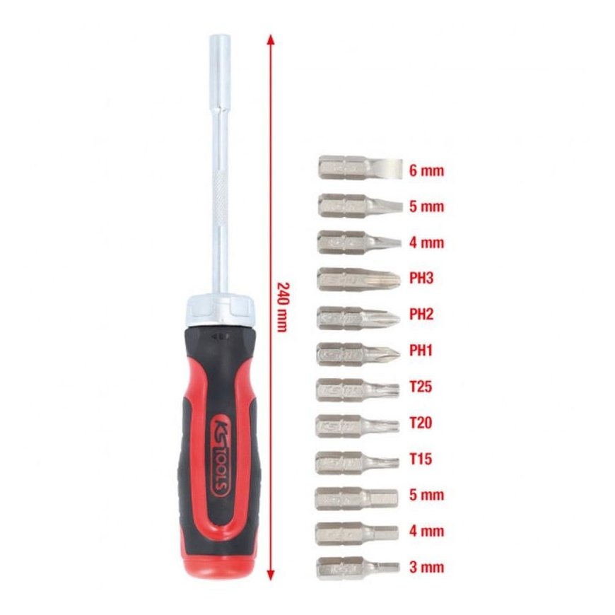 Terkšlinis atsuktuvas su antgaliais KS TOOLS 1/4&apos&apos – 2