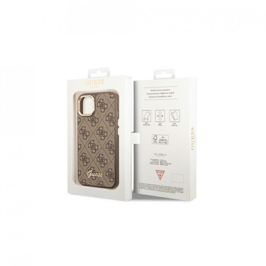 Guess GUHCP14MHG4SHW iPhone 14 Plus 6,7 colio rudas / rudas kietas dėklas, 4G vintage auksinis logotipas – 5