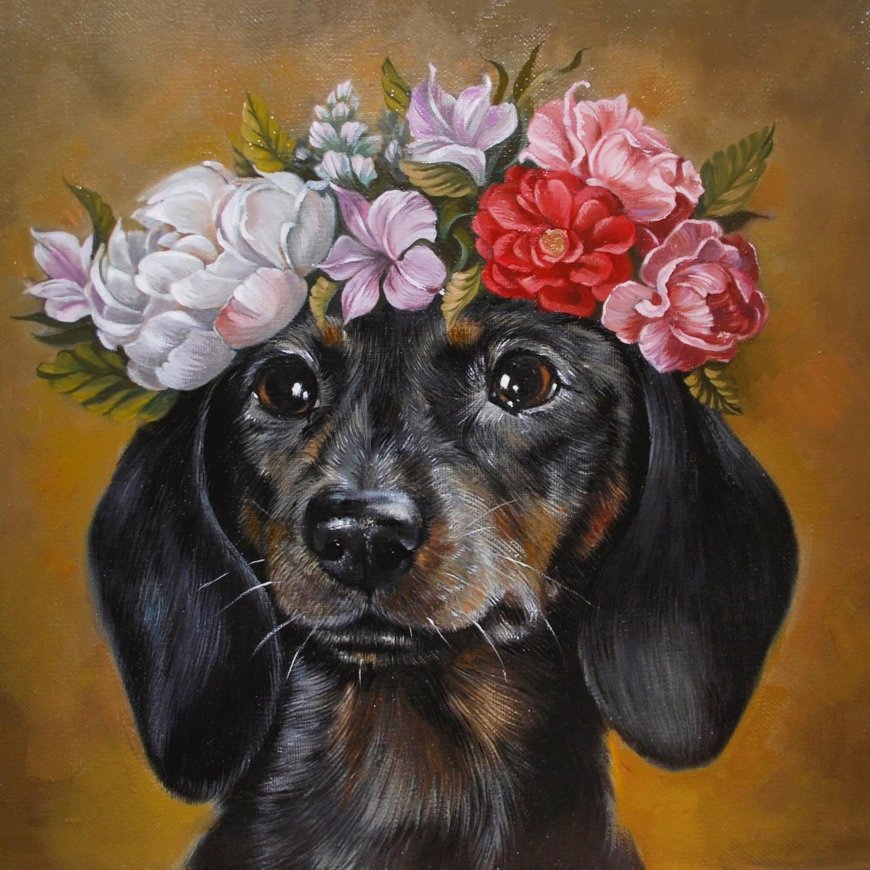 Beldizart Dachshund with flowers 38x38 cm