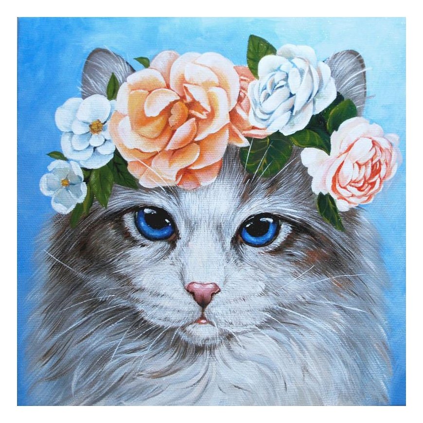 Beldizart Blue-eyed cat with flowers 38x38