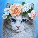 Beldizart Blue-eyed cat with flowers 38x38 WD2464 Beldizart Blue-eyed cat with flowers 38x38 WD2464