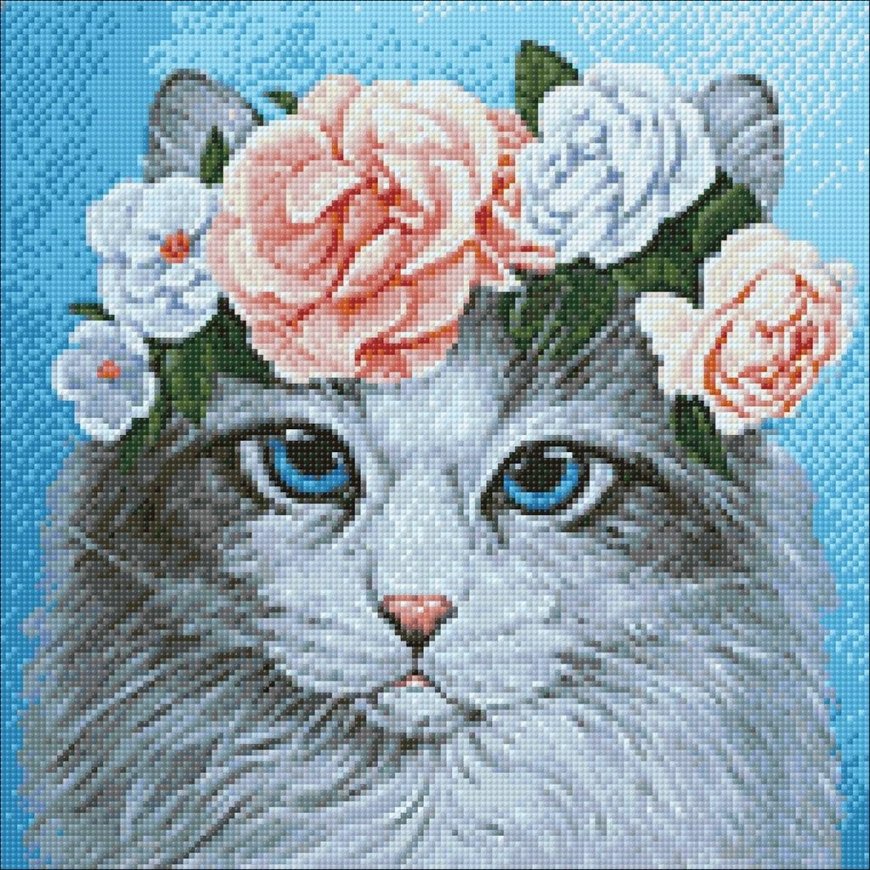 Beldizart Blue-eyed cat with flowers 38x38 WD2464 – 2