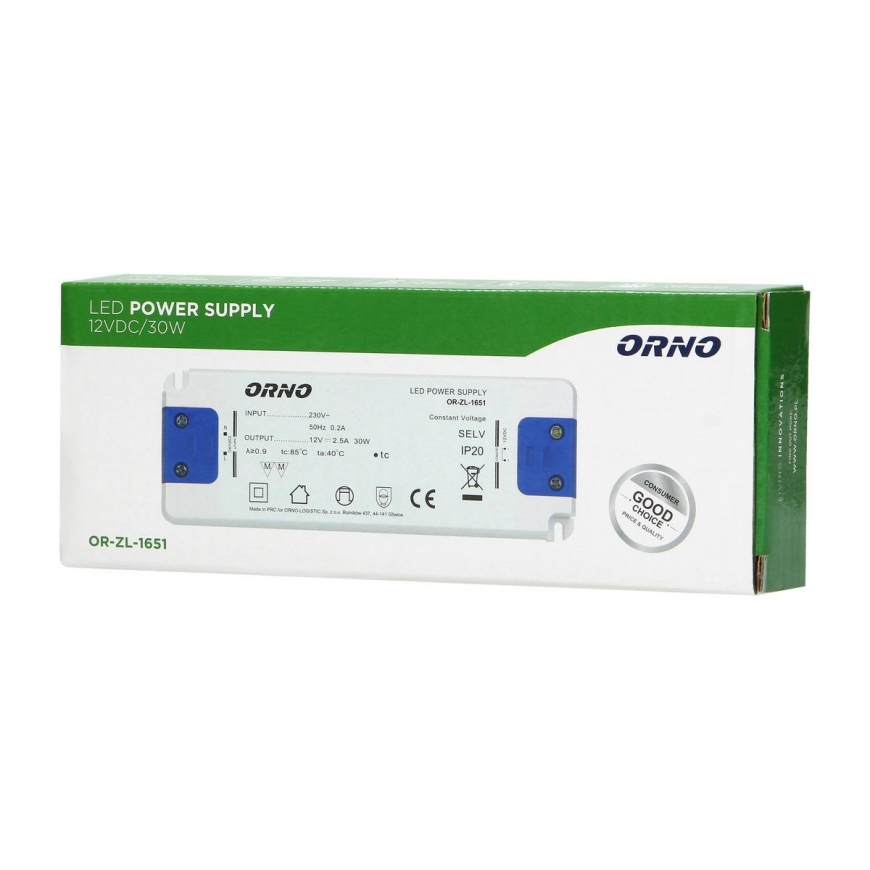 Orno Flat power source LED 12VDC 30W, IP20, height 18mm – 3