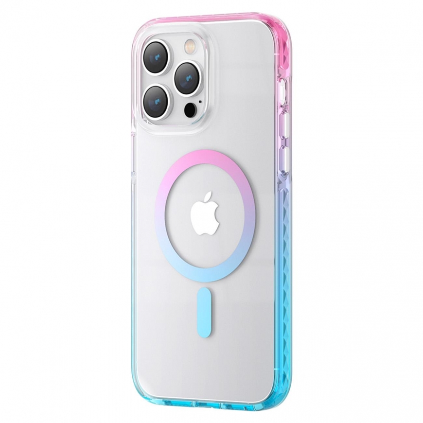Kingxbar PQY Ice Crystal serijos magnetinis dėklas iPhone 14 Pro MagSafe rožinės ir mėlynos spalvos