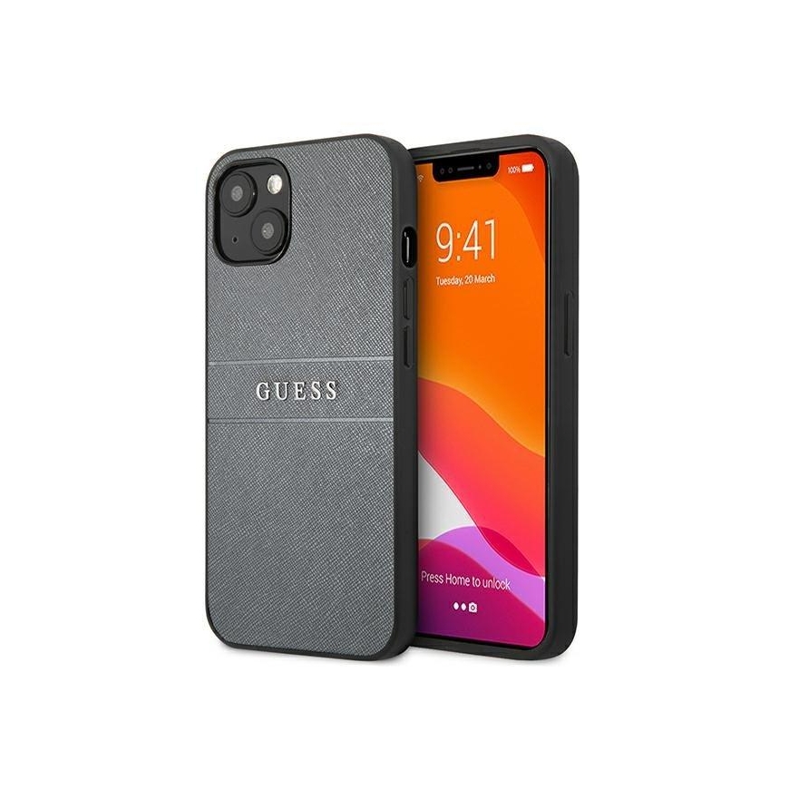 Guess GUHCP13SPSASBGR iPhone 13 mini 5.4" pilkas/pilkas Saffiano Strap