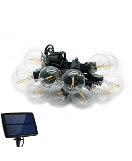 Forever 5.5m Garden Terrace Chain IP44 with x10 E12 Warm Fillament bulbs + Solar Panel with battery 2200mAh