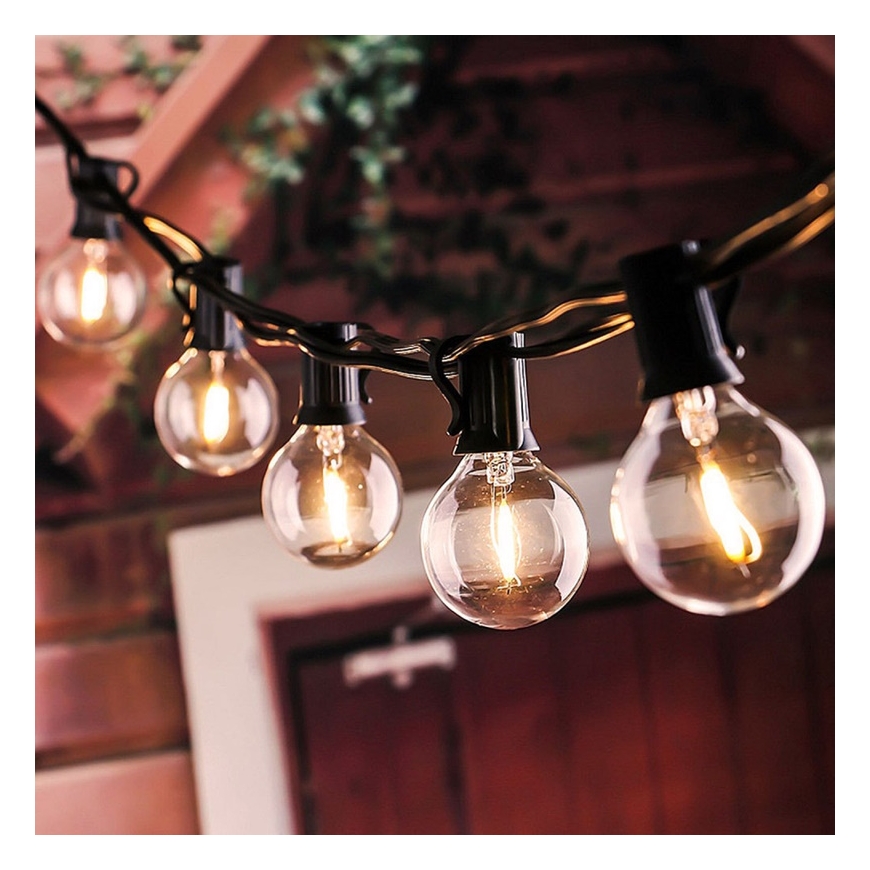 Forever 5.5m Garden Terrace Chain IP44 with x10 E12 Warm Fillament bulbs + Solar Panel with battery 2200mAh – 3