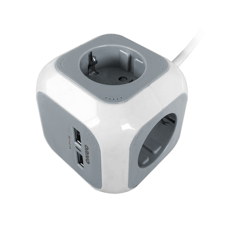 ORNO 4-GANG pratęsimo kabelis 2P + SU ĮKROVIKLIU 2 X USB, 1,4M