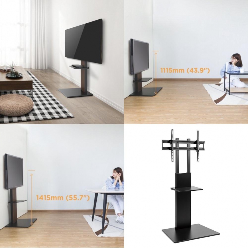 Laikiklis MACLEAN MC-865 Professional Modern TV Floor Stovas su a Shelf skirta 37in - 70in Screens max load 40kg max VESA 600x40 – 4