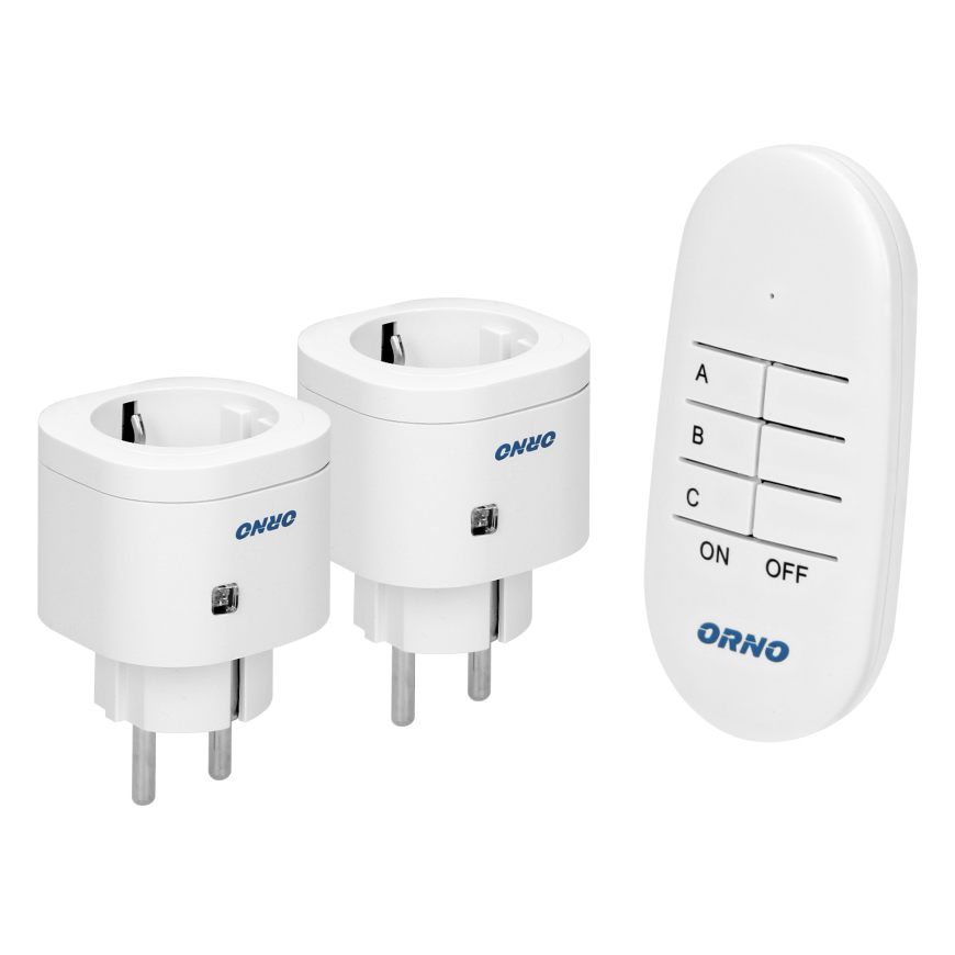 Orno Belaidžių mini lizdų rinkinys valdomas 2+1 nuotolinio valdymo pulteliu, Schuko – 2