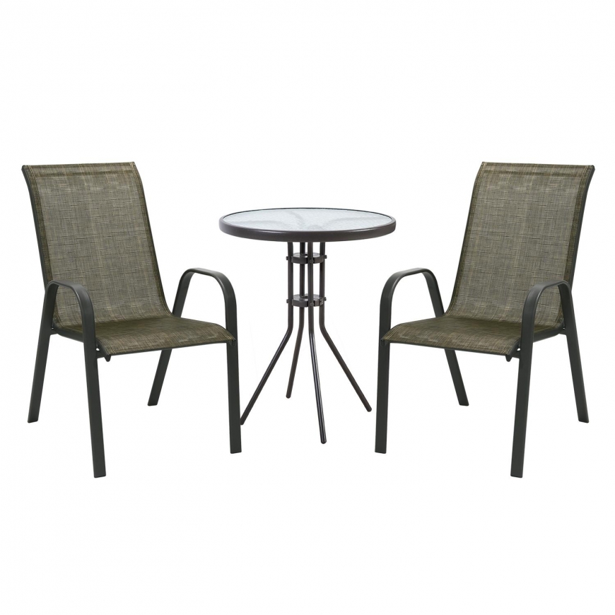 Lauko baldų komplektas Sodo baldų komplektas DUBLIN, stalas ir 2 kėdės (11874) 60x70 cm, stalviršis: 5 mm skaidrus stiklas, rėma