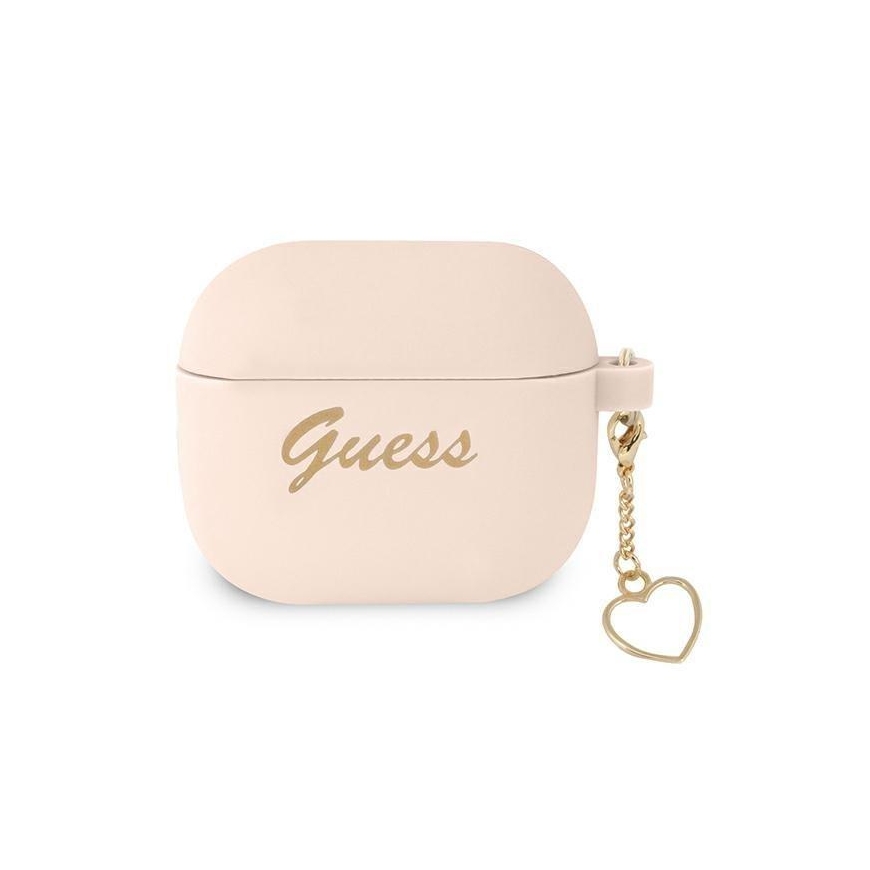 Guess GUA3LSCHSP AirPods 3 dangtelis rožinis / rožinis silikono žavesio širdies kolekcija
