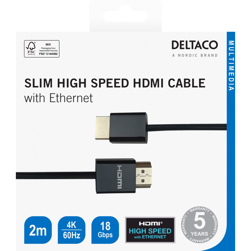 Itin plonas HDMI laidas DELTACO 4K UHD, 2m, juodas / 00100018 – 4