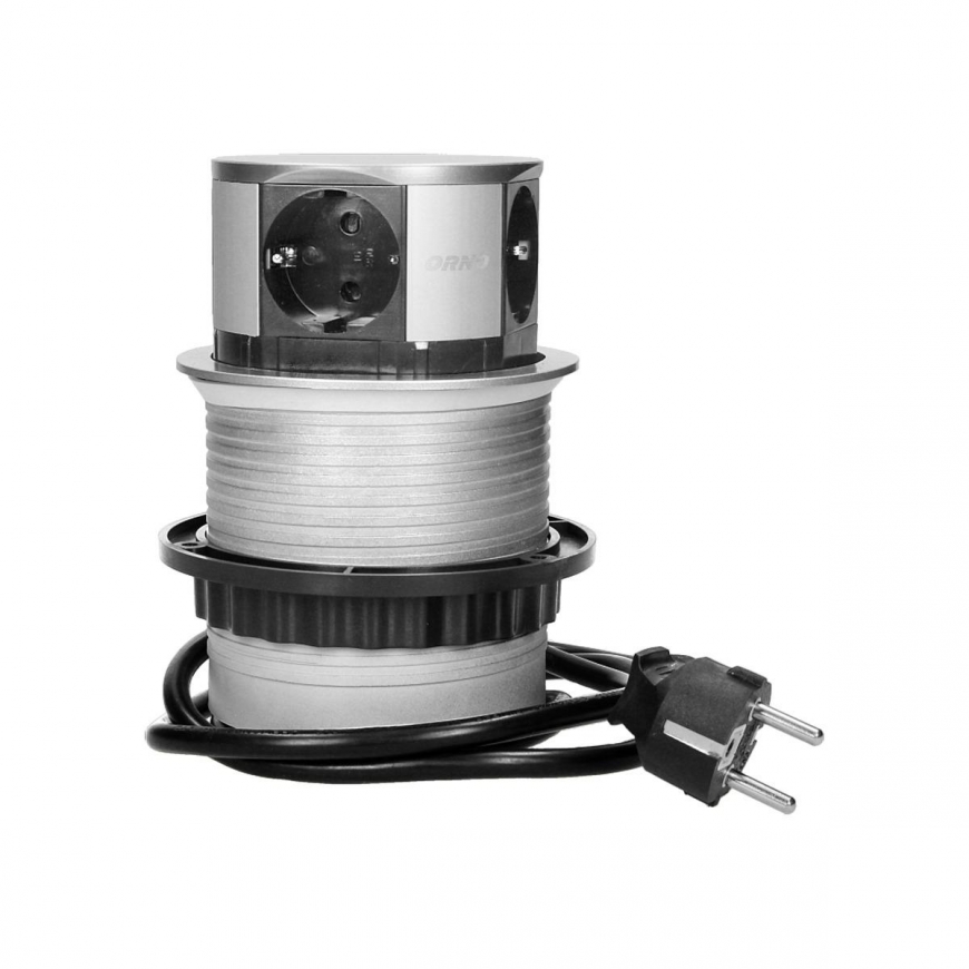 Orno Furniture socket - 10 cm extendable from the tabletop with a 1.5 m cable, 4x2P + Z, schuko vers – 2