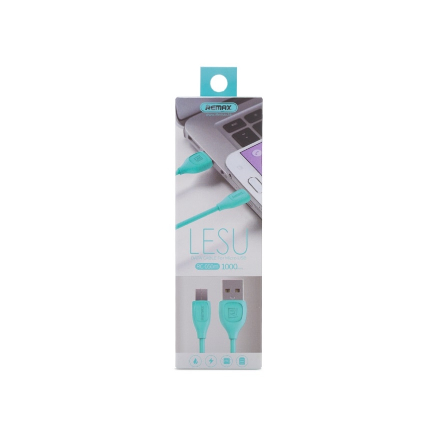 Remax LESU Izturīgs un fleksibls Universāls Micro USB uz USB Datu un uzlādes Kabelis 1m Zils – 3