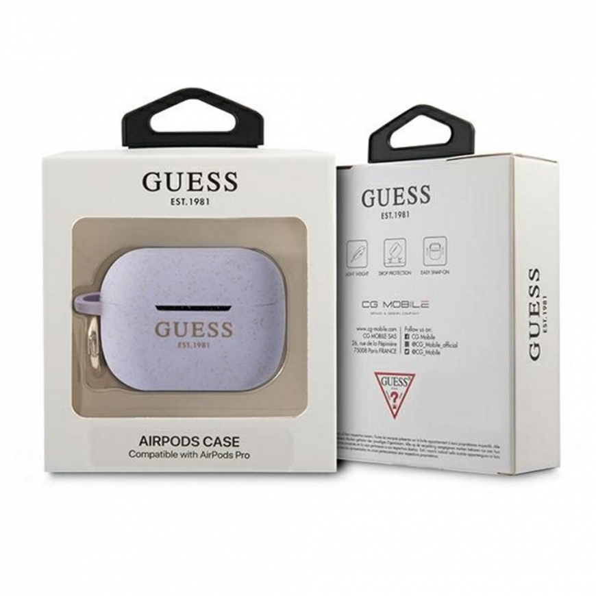 Guess Apsauginis dėklas GUAPSGGEU silikoninis Glitter, skirtas AirPods Pro purpurinis – 4