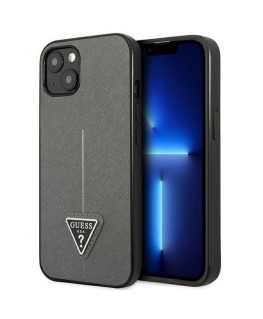 Dėklas Guess GUHCP14SPSATLG iPhone 14 6,1 colio sidabrinis / sidabrinis kietas SaffianoTriangle logotipas