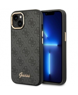 Guess GUHCP14MHG4SHK iPhone 14 Plus 6,7 colio juodas / juodas kietas dėklas 4G Vintage Auksinė logotipas