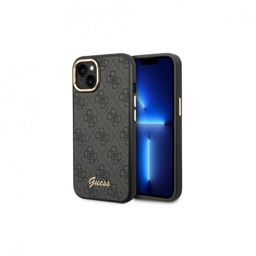 Guess GUHCP14MHG4SHK iPhone 14 Plus 6,7 colio juodas / juodas kietas dėklas 4G Vintage Auksinė logotipas – 3
