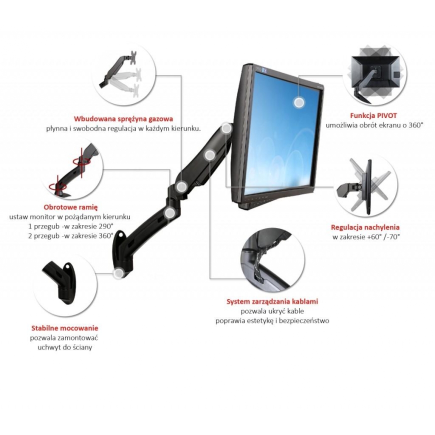 ART RAMM L-12GW ART wall bracket on gas springs for 1 monitor LED/LCD 13-27 L-12GW – 5