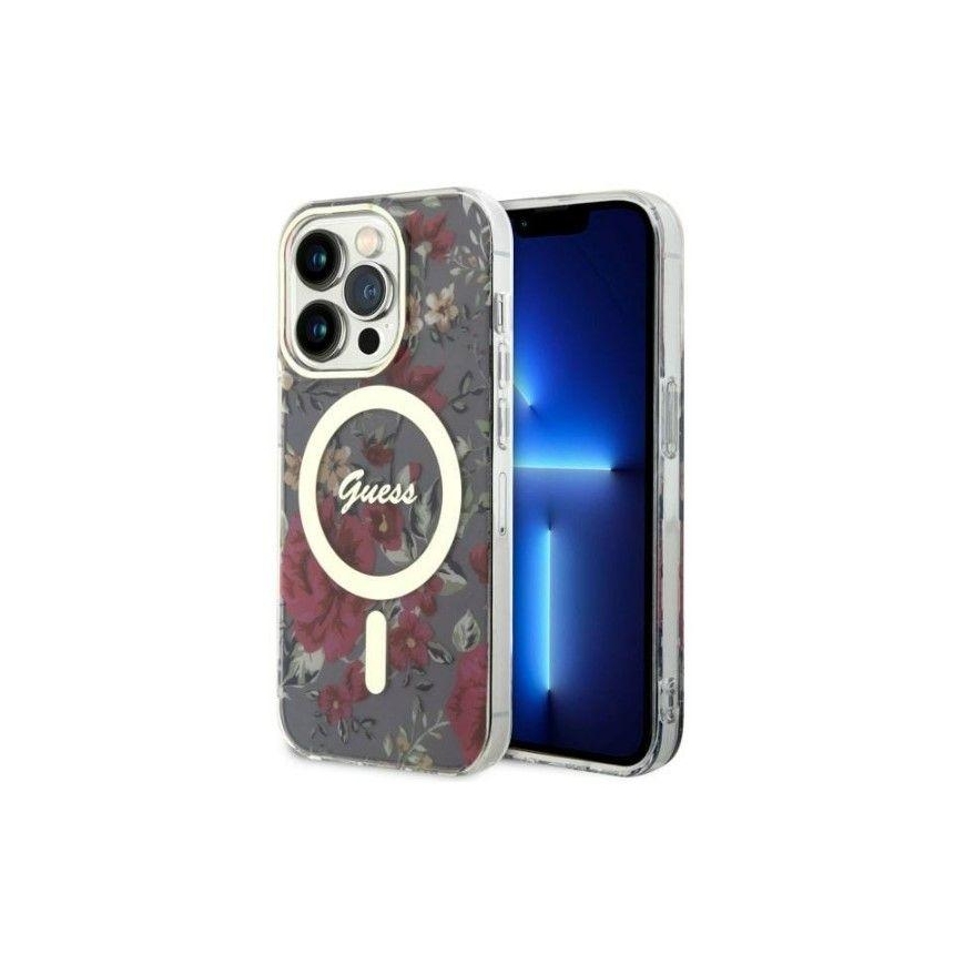 Dėklas Guess Apple iPhone 14 Pro 6.1 hardcase Flower MagSafe Sidabrinis